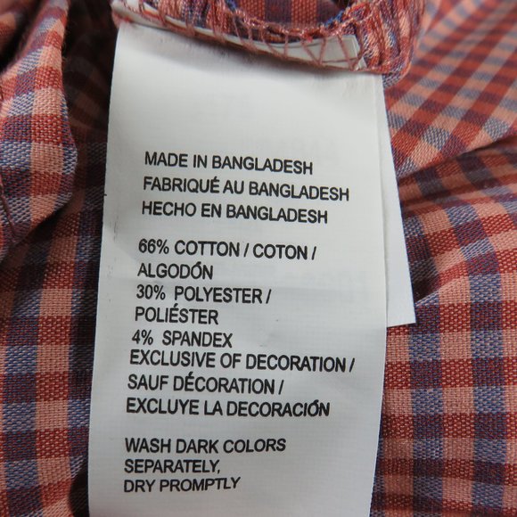 Izod Sportflex Men's Size M Red Blue Gingham Check Non-Iron Long Sleeve Shirt - Picture 8 of 11